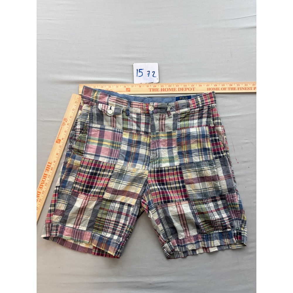 Polo Ralph Lauren Patchwork Madras Plaid Shorts Mens 34 Multi Color Cotton